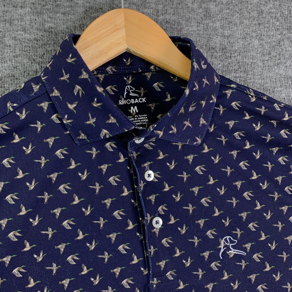 Rhoback Navy Polo with Bird Print